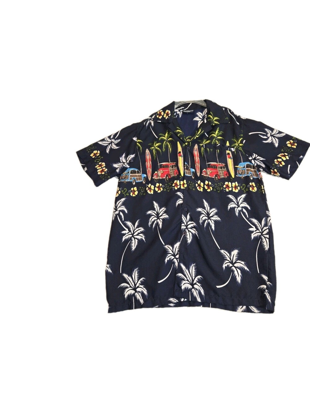 pacific co hawaiian shirt Mens SzS Long Boards Panel Vans Palm Tree Chest Pocket